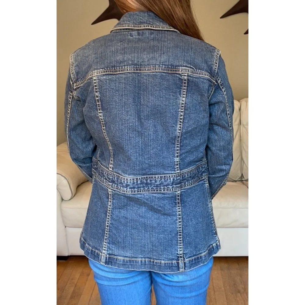 Eddie Bauer cotton blend Jean Stretch Darker Blue Classic Denim Jacket L